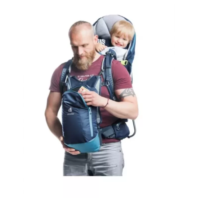 Mochila portabebés Deuter Kid Comfort Pro, azul, poliamida, máx. 22 kg, protección solar, bolsillo lateral