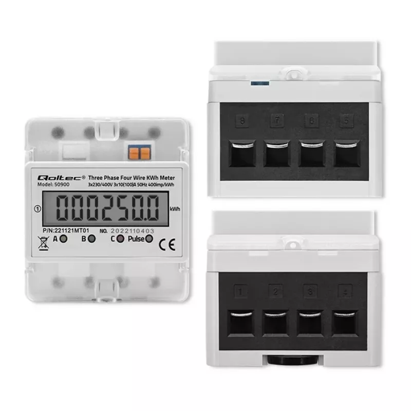 Medidor de energía electrónico trifásico QOLTEC 50900 400V LCD 4P