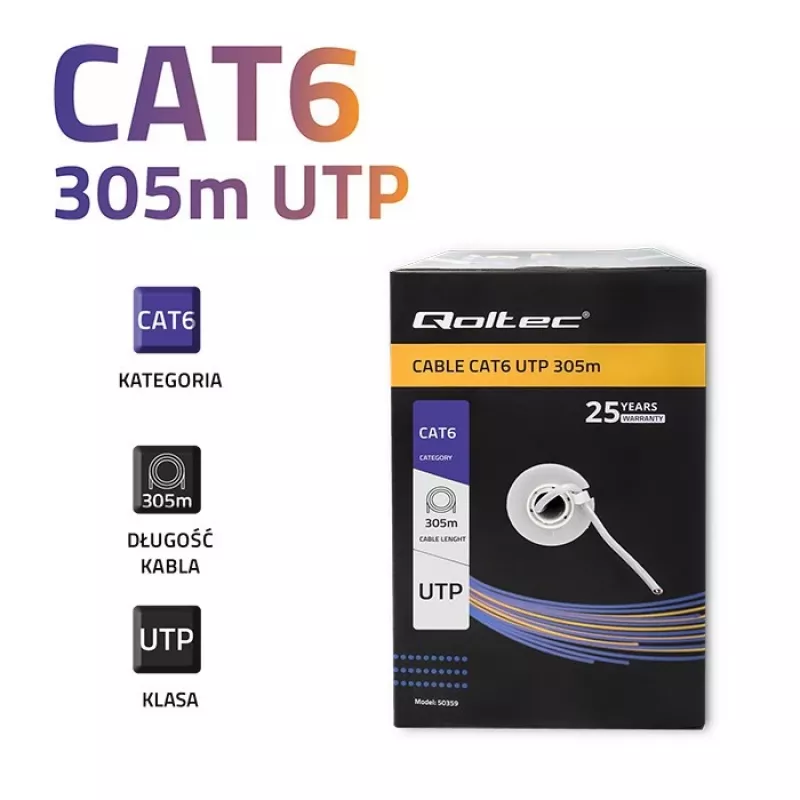 Qoltec 50359 Cat.6 UTP cable, 305 m, gris, PVC