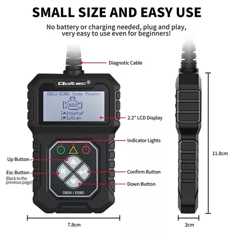 Probador de diagnóstico OBDII QOLTEC ProLine (modelo 50684)