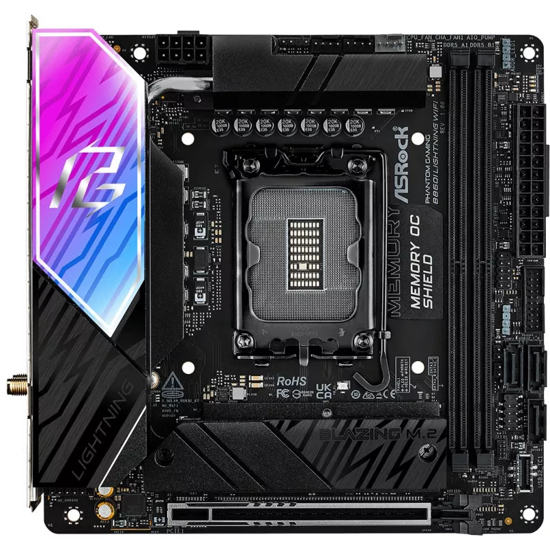 Placa base ASROCK B860I Lightning WiFi — Intel B860, LGA 1851, Mini-ITX, DDR5, 2x DIMM, 4x M.2, 2.5Gb LAN, Wi‑Fi 6E, Bluetooth 5.3