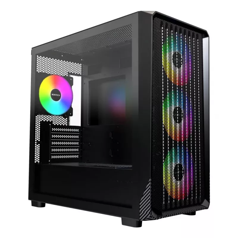 Montech X5M (B) caja de PC Micro Tower – Micro-ATX/Mini-ITX, 3x120mm frontal, 1x120mm trasero, compatible con fuentes ATX, 2x3,5 pulgadas + 4x2,5 pulgadas, negra