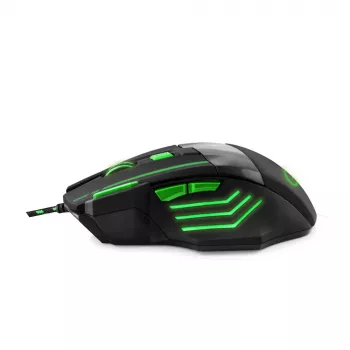 Ratón gaming con cable ESPERANZA EGM201G — para diestros, óptico 2400 DPI, 7 botones, USB Type-A, cable 1,5 m, negro/verde