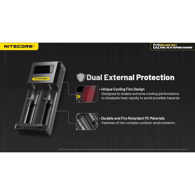Cargador de baterías Nitecore Ci12 cargador USB universal para Li‑Ion, NiCd, NiMH, entrada 3A 5/9/12V, carcasa de plástico