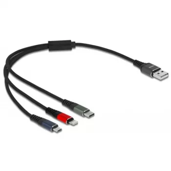 Cable de carga USB DeLOCK 3 en 1 Type-A a Lightning Micro USB USB Type-C 30 cm