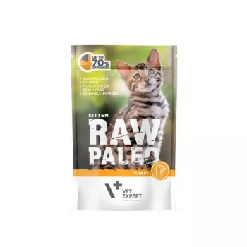 Comida húmeda para gatitos VETEXPERT RAW PALEO Kitten pavo 100 g — monoproteína, 79 % humedad, 10,3 % proteína