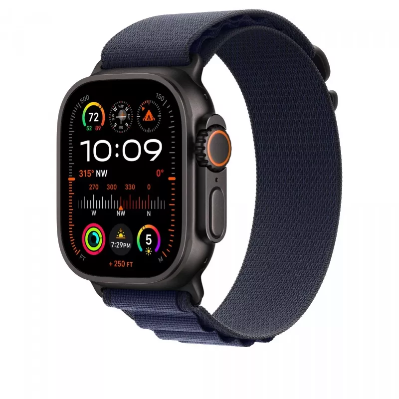 Apple 49 mm Navy Alpine Loop - Pequeño - Acabado titanio negro