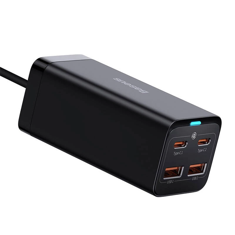 Baseus GaN3 Pro CCGP000101 cargador de sobremesa 100 W, 2x USB-C + 2x USB-A, PD 3.0, QC 4.0+, cable de 1,5 m, negro