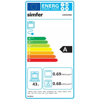 Placa de gas integrable y horno eléctrico SIMFER 5405SERBB, aparato combinado, 50 cm de ancho, clase de eficiencia energética A