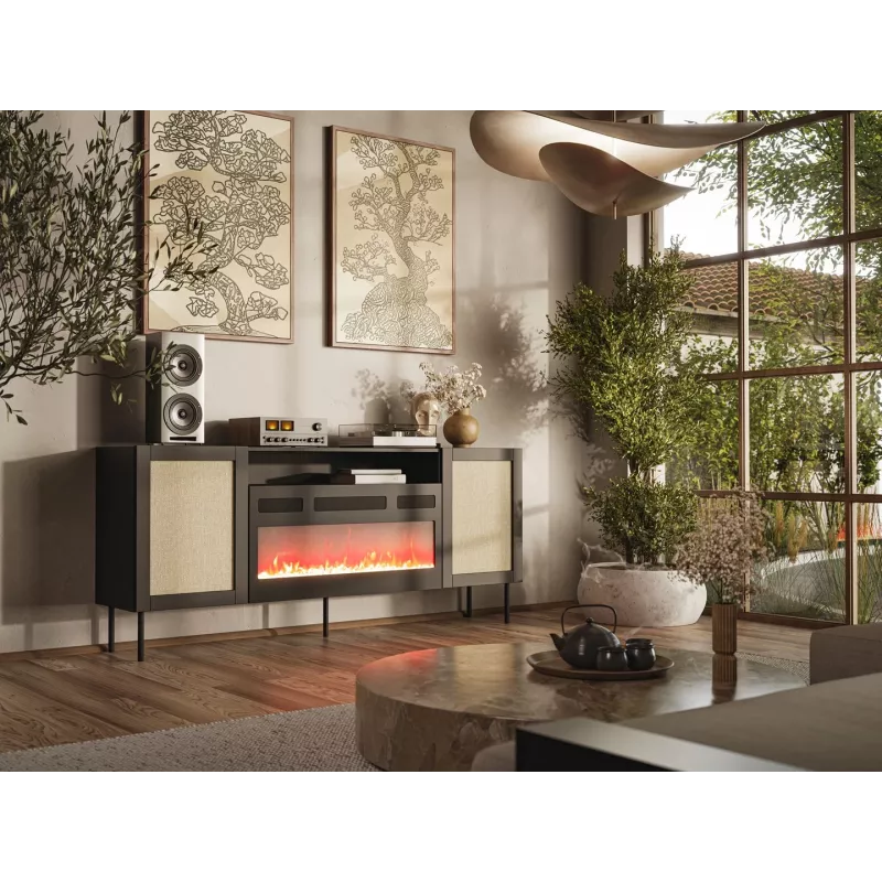 Cómoda JUTA EF + chimenea eléctrica 202x39.5x85 negro + linol calabria