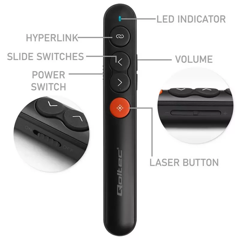 Presentador con puntero láser 4en1 USB 3.0 2,4 GHz 30 m