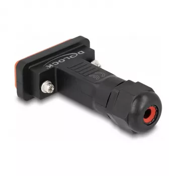 Conector hembra DeLOCK D-Sub de 15 contactos IP67 impermeable negro/naranja