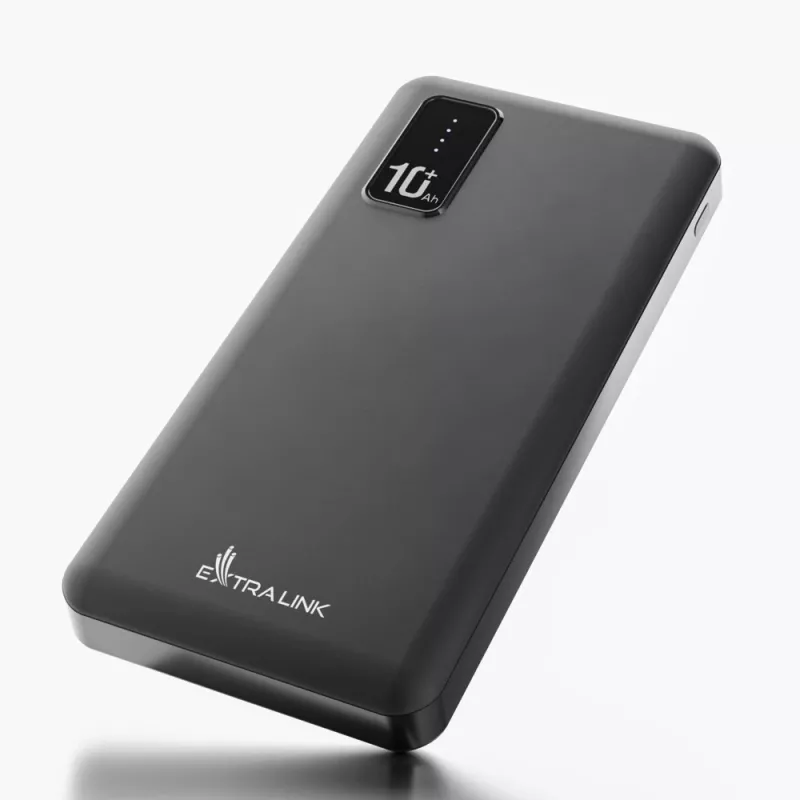 Batería portátil Extralink EPB-098B 10000 mAh, LiPo, 2× USB-A + 1× USB-C, negra