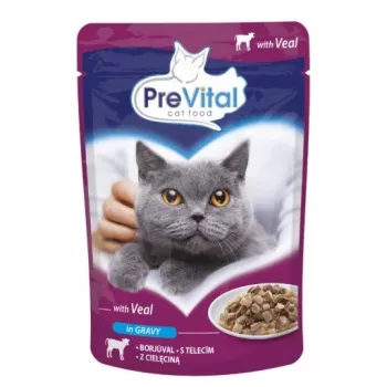 Comida húmeda para gatos PREVITAL Ternera en salsa 100 g — gatos adultos, 82 % humedad, 9 % proteína, 5 % grasa