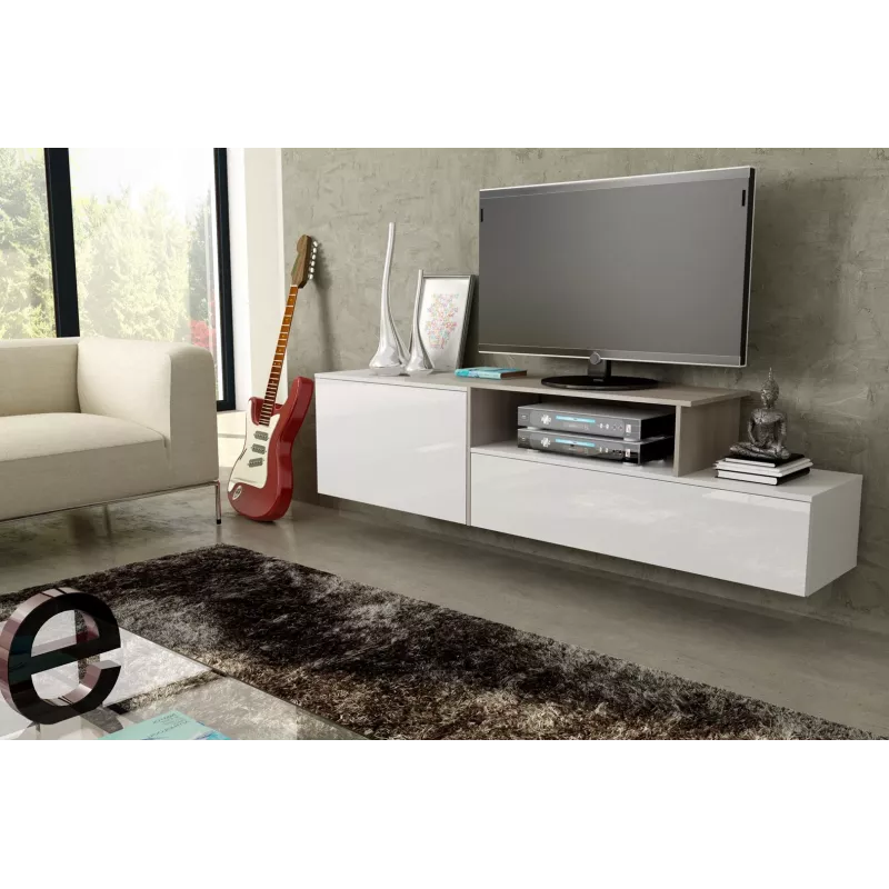 Mueble de TV Cama SIGMA 3 180 blanco/blanco brillante + roble Sonoma