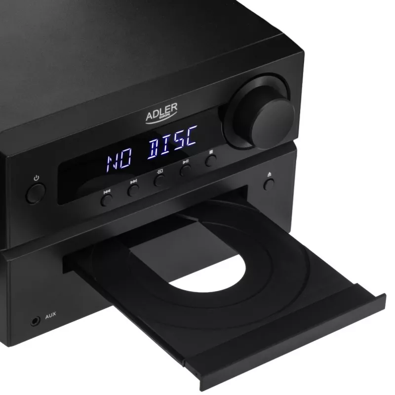 Minicadena estéreo Hi‑Fi Adler AD 1917 — Bluetooth V5.3, CD/USB/MP3, 2×25 W RMS, sintonizador FM, ecualizador de 4 bandas, AUX, negro