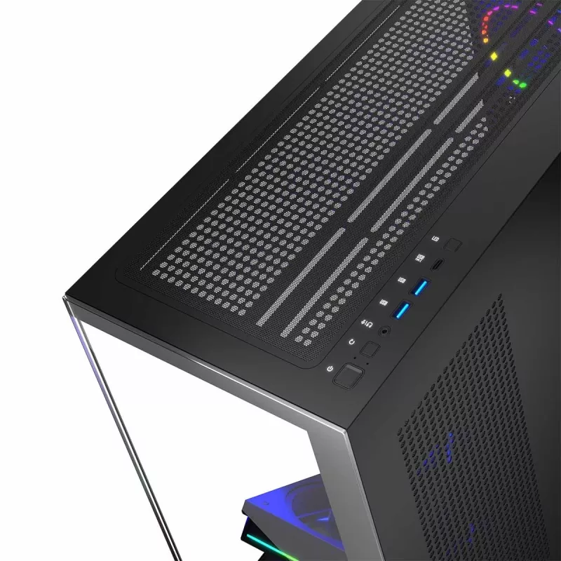 Caja de PC MODECOM Volcano Stellar 5F ATX Midi Tower, cristal templado, 5 ventiladores preinstalados, USB‑C, compatible con microATX/ATX, GPU máx. 420 mm, altura de disipador de CPU 175 mm