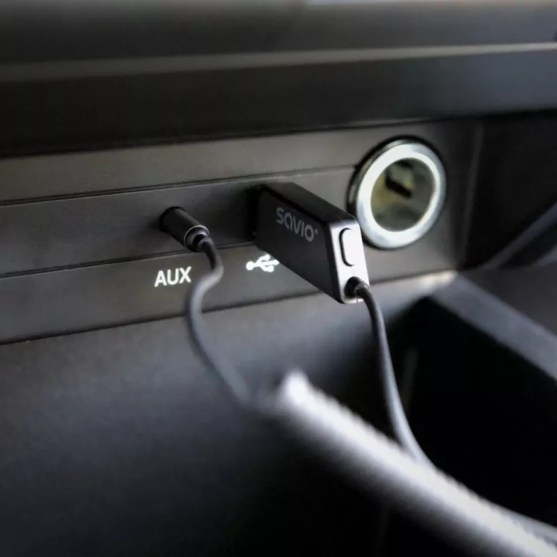 Savio TR-16 adaptador transmisor AUX con función manos libres, Bluetooth 5.3, Google Assistant/Siri