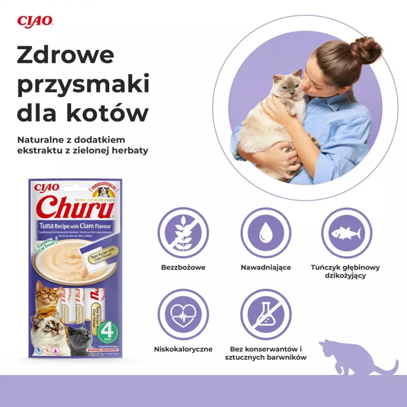 INABA Churu Atún con sabor a almeja – Snack para gatos – 4x14 g