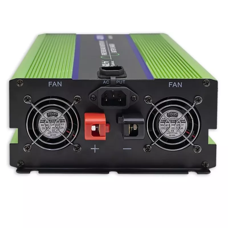 Qoltec Monolith Convertidor de tensión | Carga de batería | SAI | 2000W | 4000W | 12V a 230V | Onda senoidal pura | LCD negro-verde