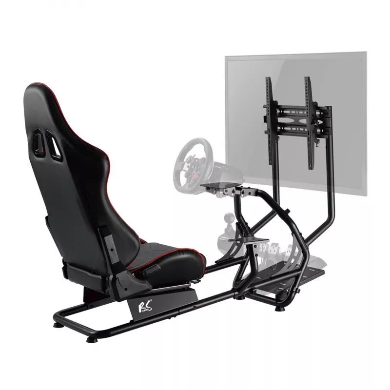 Silla gaming NanoRS RS160, soporte para simulador de carreras 3 en 1, para PC, consolas, jugadores, tapizado de cuero sintético, soporte de volante, soporte de TV hasta 50 inch, VESA máx. 400x400