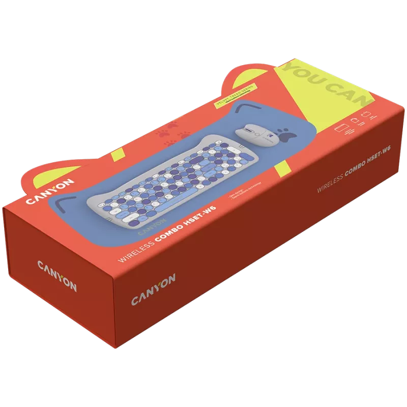 Conjunto de teclado y ratón inalámbricos CANYON HSET-W6 Kitty Edition AAA AA azul
