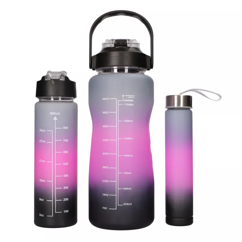 Extralink Set de Botellas Motivacionales 3W1 Rosa-Negro 2000ML+900ML+300ML