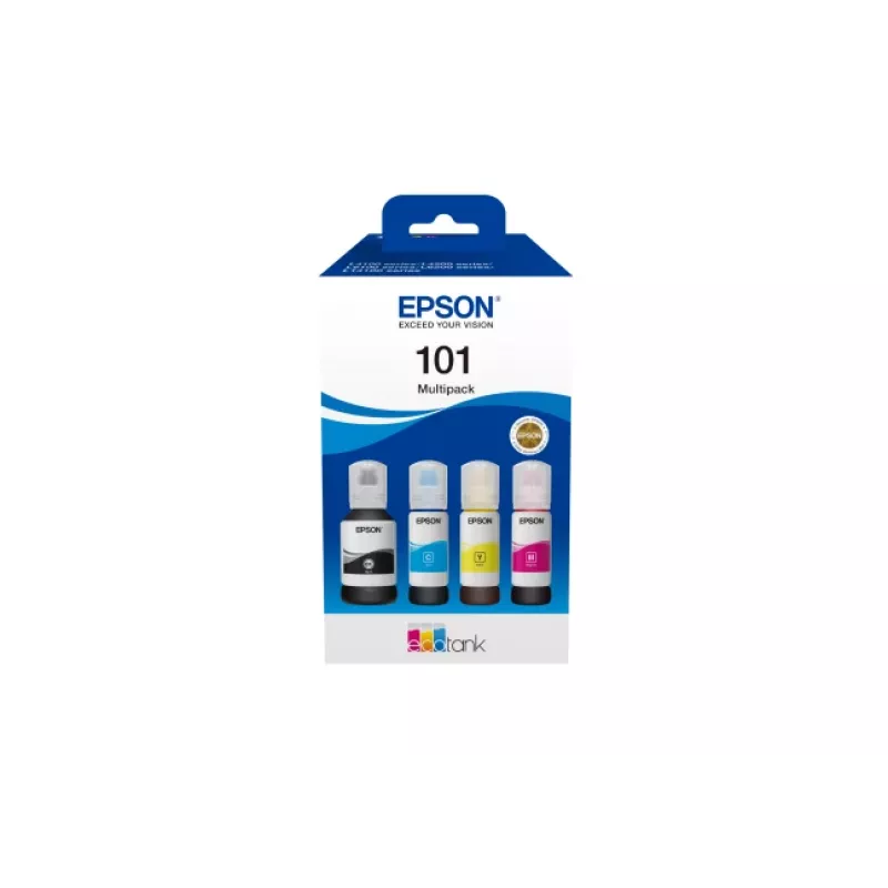 Set original de 4 botellas de tinta Epson EcoTank — negro 127 ml, cian/magenta/amarillo 210 ml (C13T03V64A)