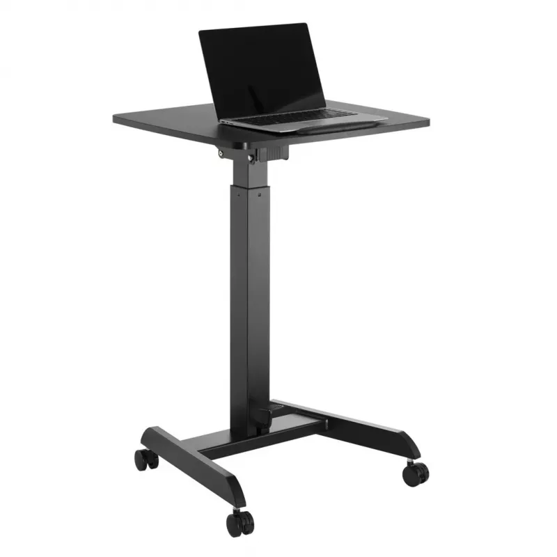 Mesa de ordenador portátil con ruedas, escritorio elevable de sentado a de pie hasta máx. 113 cm, inclinable hasta 30 grados, negro