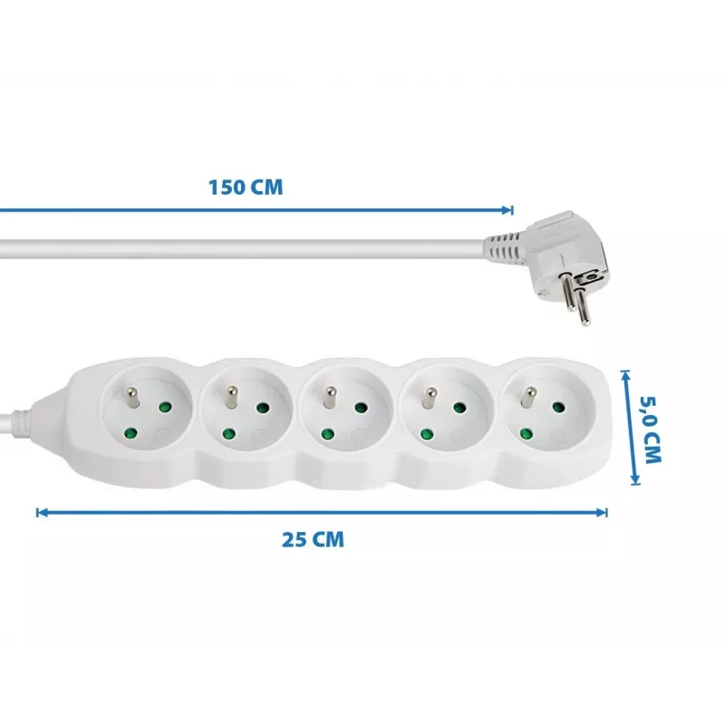Regleta de enchufes ESPERANZA ELK207W — cable de 1,5 m, 5 tomas tipo E, interior, 220–250 V