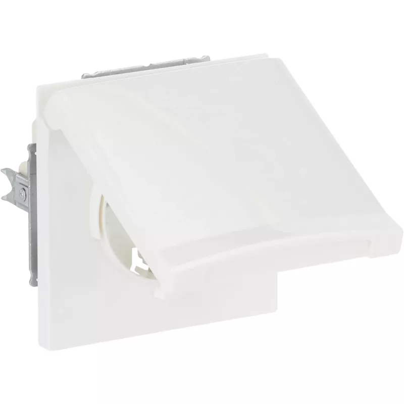 Mecanismo de toma de corriente Schuko de montaje en pared con tapa abatible, busch jaeger 20EUGK-34-101, empotrar, apto para intemperie, blanco alpino