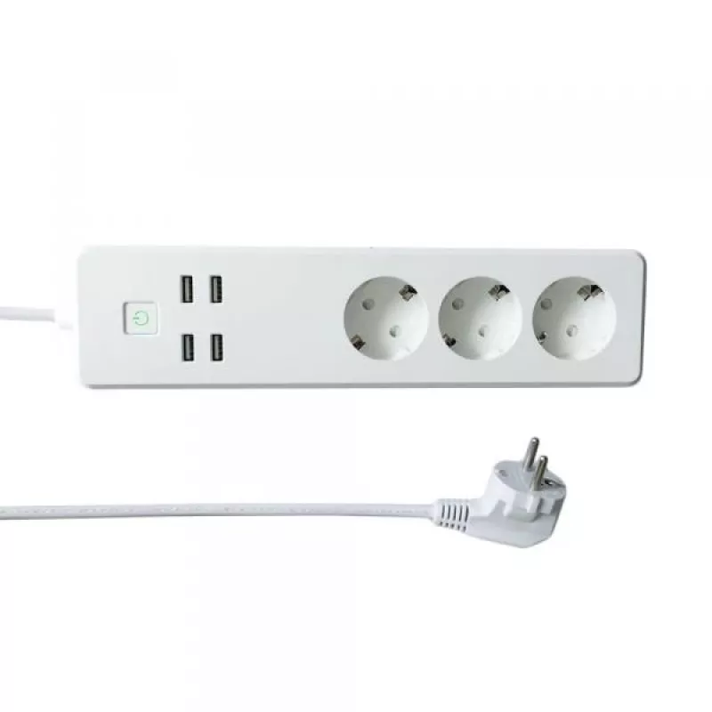 WOOX R4028 Smart Multi-Plug / regleta inteligente, 3x Schuko, 4x USB, gestionada por TUYA, blanca