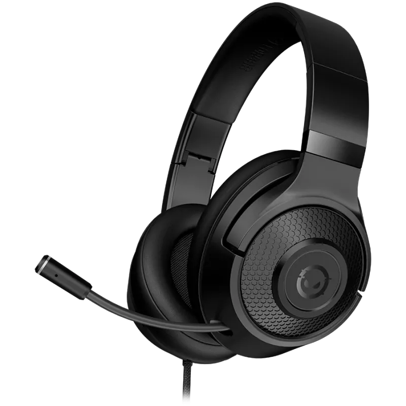 LORGAR Noah 101, Auriculares gaming con micrófono, conexión jack de 3,5 mm, longitud del cable 2 m, diseño plegable, almohadillas de piel sintética PU, tamaño: 185*195*80 mm, 0,245 kg, negro