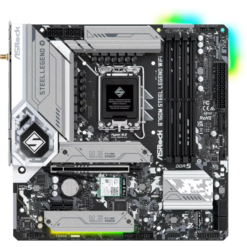 Placa base ASRock B760M Steel Legend WiFi — Intel B760, LGA 1700, micro ATX, DDR5, 4 DIMM, 128GB, Wi‑Fi 6E, 2.5Gb LAN