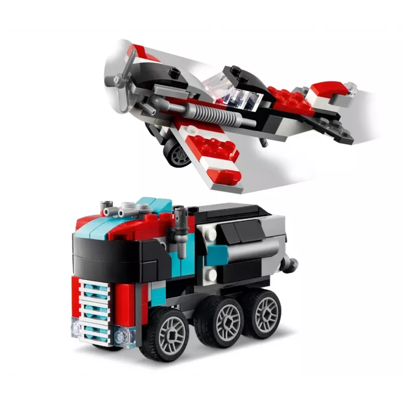 LEGO Creator 3-in-1 31146 Camión de plataforma con helicóptero