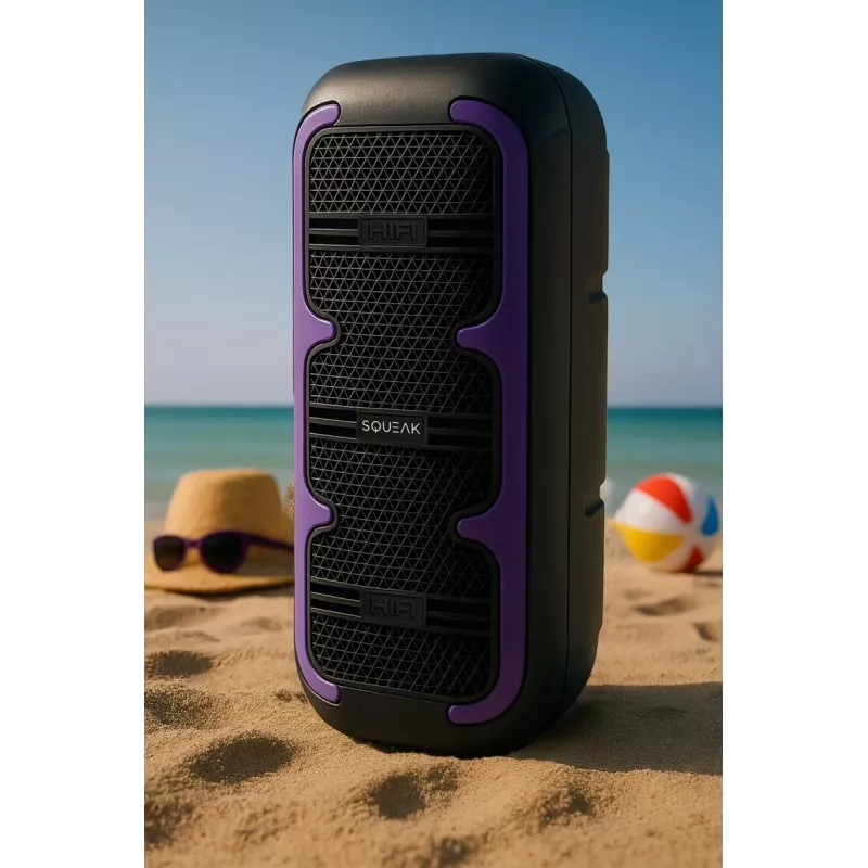 Altavoz estéreo portátil SQUEAK SQ1009 – Bluetooth 5.3, 45 W RMS, 10 h de autonomía, FM, USB, AUX, LED, 1800 mAh, negro
