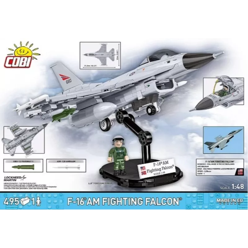 Set de construcción Cobi F-16AM Fighting Falcon, 495 piezas, maqueta a escala