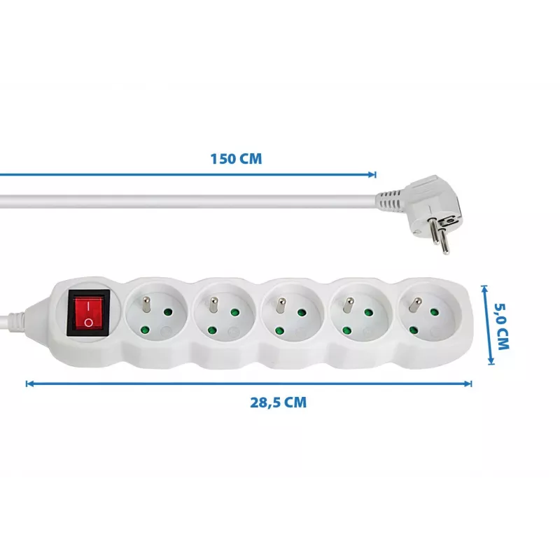 Regleta ESPERANZA ELK214W 1,5 m, 5 tomas de red tipo E, para interiores, blanca