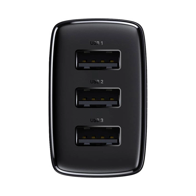 Baseus Cargador rápido compacto, 3x USB, 17 W (Negro)