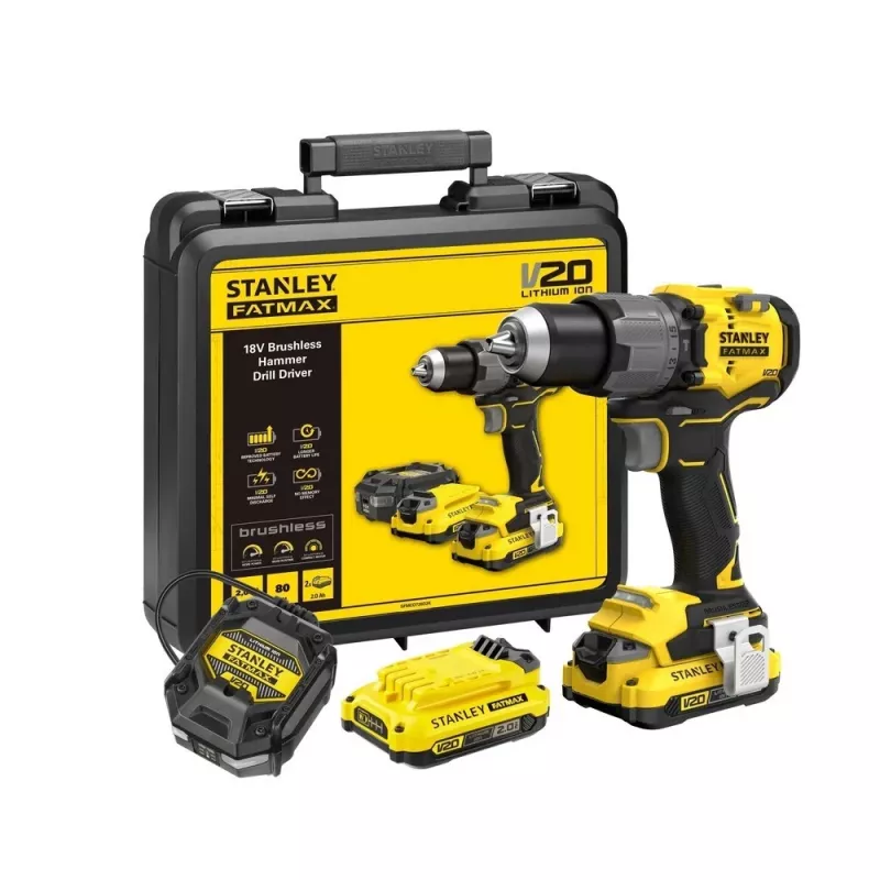 Taladro atornillador a batería STANLEY FatMax V20 SFMCD726D2K 18V, 2x 2Ah Li-Ion, 80 Nm, 2 velocidades, LED