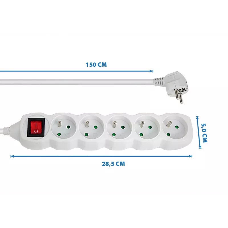 Regleta ESPERANZA ELK214W 1,5 m, 5 tomas de red tipo E, para interiores, blanca