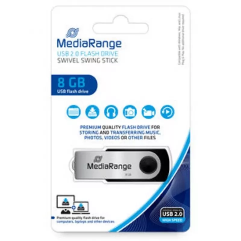 MediaRange MR908NTRL Memoria USB 8 GB USB Type-A 2.0 Negro - Plata (MR908NTRL)