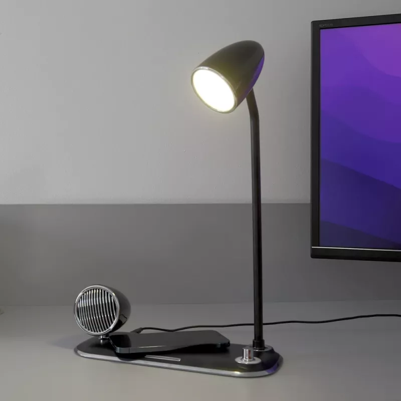 Lámpara de mesa Tellur TLL151361 con cargador inalámbrico Qi y altavoz Bluetooth, iluminación ajustable