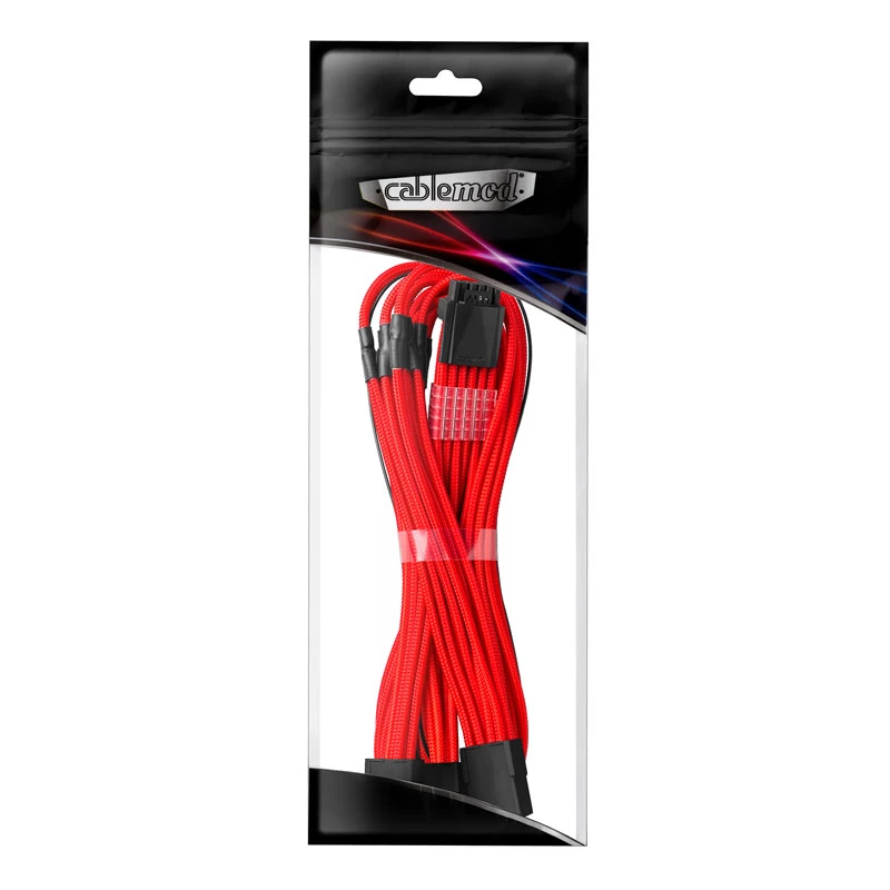 Cable CableMod 12VHPWR a 3×PCIe ModMesh 45 cm rojo para conexiones PSU a GPU