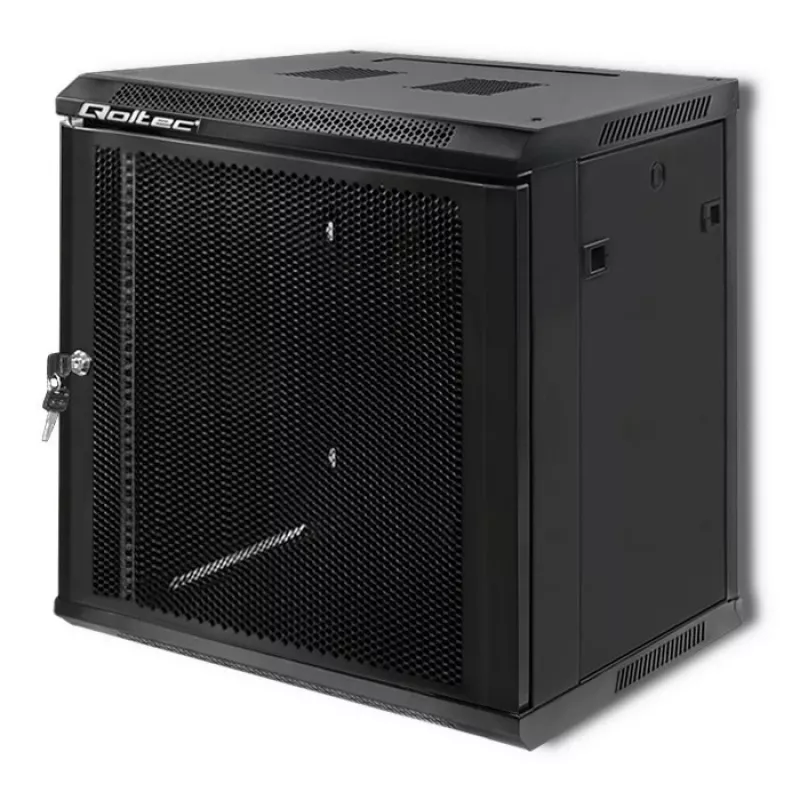 Qoltec 54488 Armario rack de pared de 19 pulgadas, 12U, 600 x 635 x 450 mm, puerta perforada