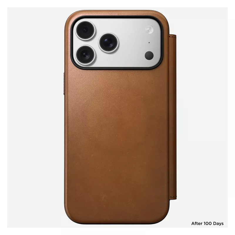 Funda tipo folio para móvil Nomad Modern Leather Folio para iPhone 17 Pro Max – tan, compatible con pantalla de hasta 17,5 cm (6,9