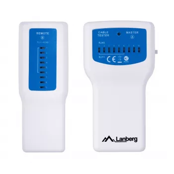 Comprobador PoE LANBERG NT-0402 — comprobador de cables de red PoE con soporte RJ-45/RJ-11, indicadores LED, LED de funcionamiento, interruptor de encendido/apagado