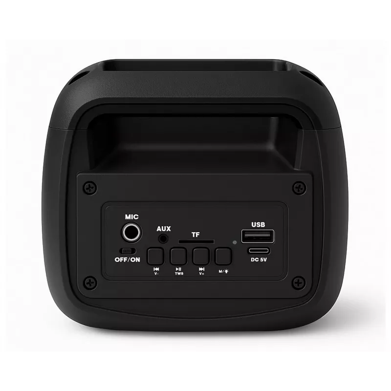 Altavoz estéreo portátil SQUEAK SQ1009 – Bluetooth 5.3, 45 W RMS, 10 h de autonomía, FM, USB, AUX, LED, 1800 mAh, negro