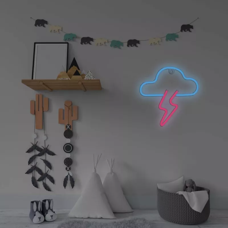 Luz de neón MANTA SNL71BL Nube con rayo Azul‑Rosa – letrero de neón LED decorativo