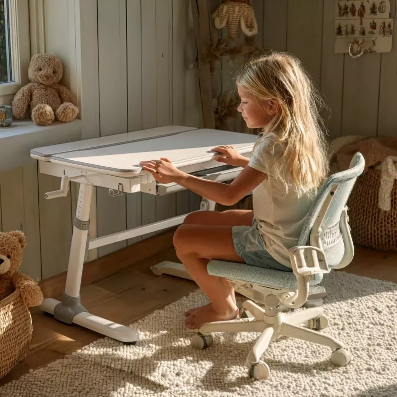 Ergo Office Escritorio infantil ergonómico de altura ajustable, gris, máx. 100 kg, ER-417 2cz